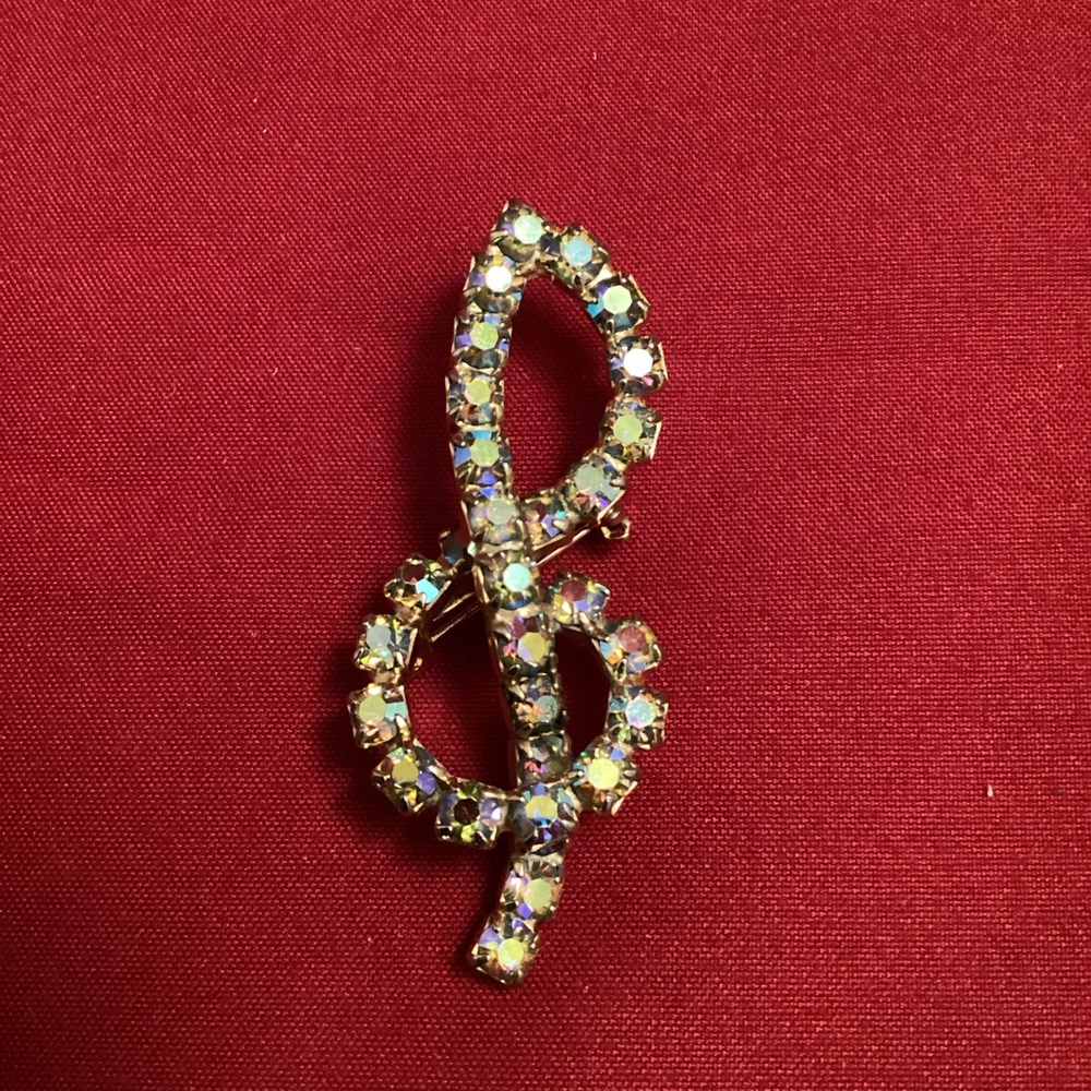 Aurora Borealis Rhinestone Treble clef brooch music note